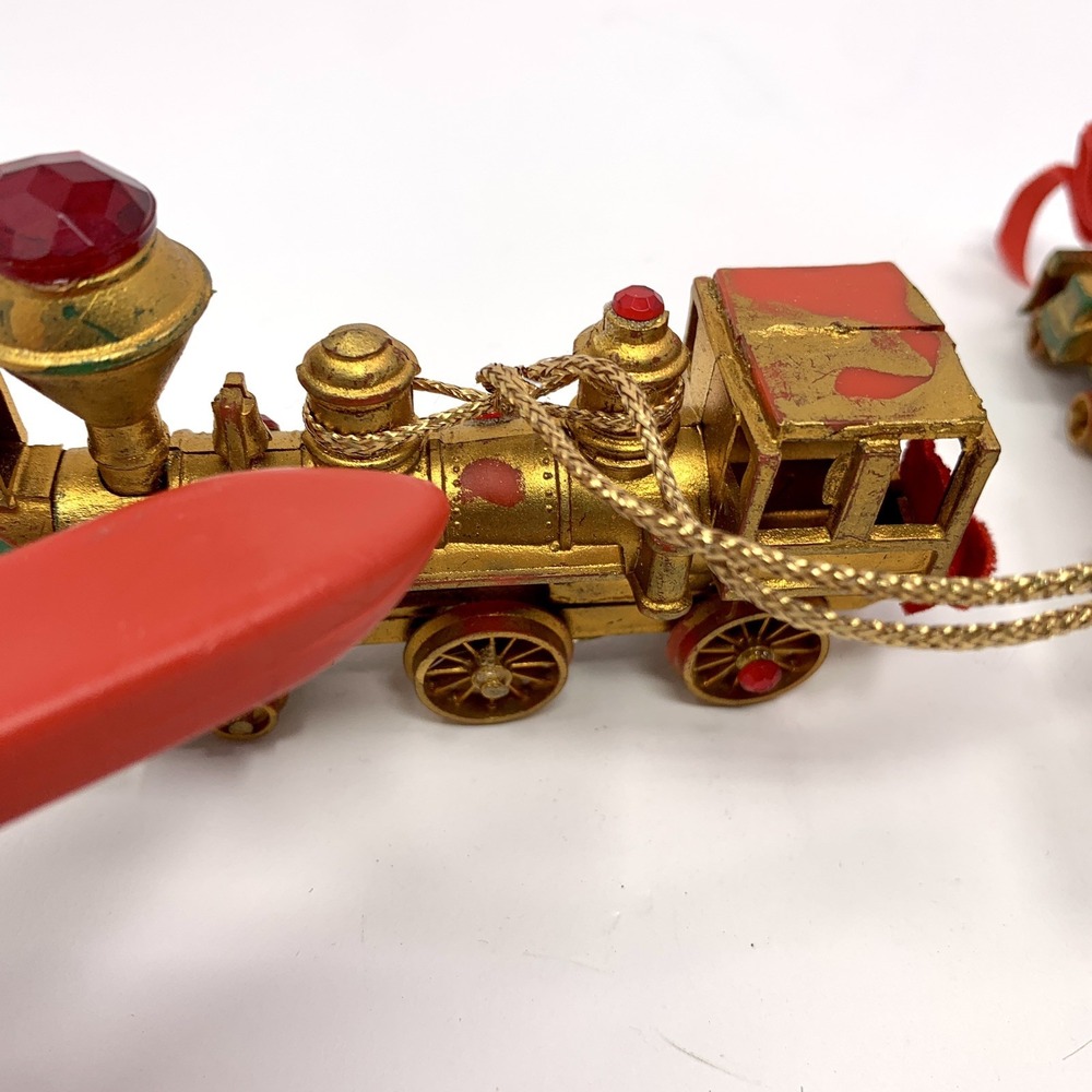 Lot 2 Vtg Koestel Golden Jeweled Train Engine Christmas Ornament W Germany Flaws - Picture 7 of 9